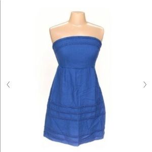 Royal Blue Linen Blend Strapless Dress